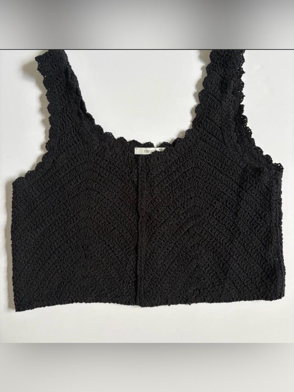 Timing Black Crochet Crop Tank